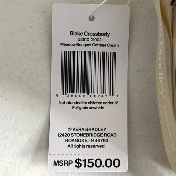 NWT Vera Bradley Blake crossbody Meadow Bouquet Cottage Cream bag - Picture 9 of 11